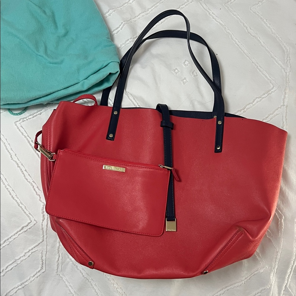 USED but like new RED N BLUE Tiffany&Co Leather/Suede Reversible tote
